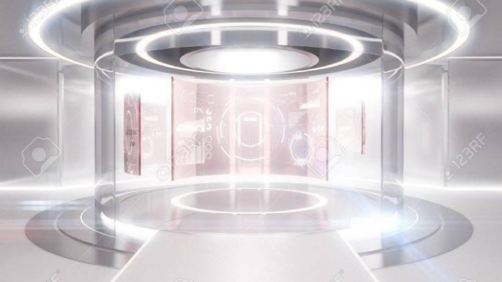 ۷۴۳۴۹۴۸۵-abstract-glowing-light-teleportation-station-with-business-panels-future-concept-3d-rendering